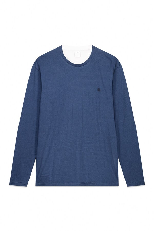 Springfield playera de manga larga con doble microraya azul