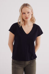 Springfield Camiseta escote pico crochet algodón negro