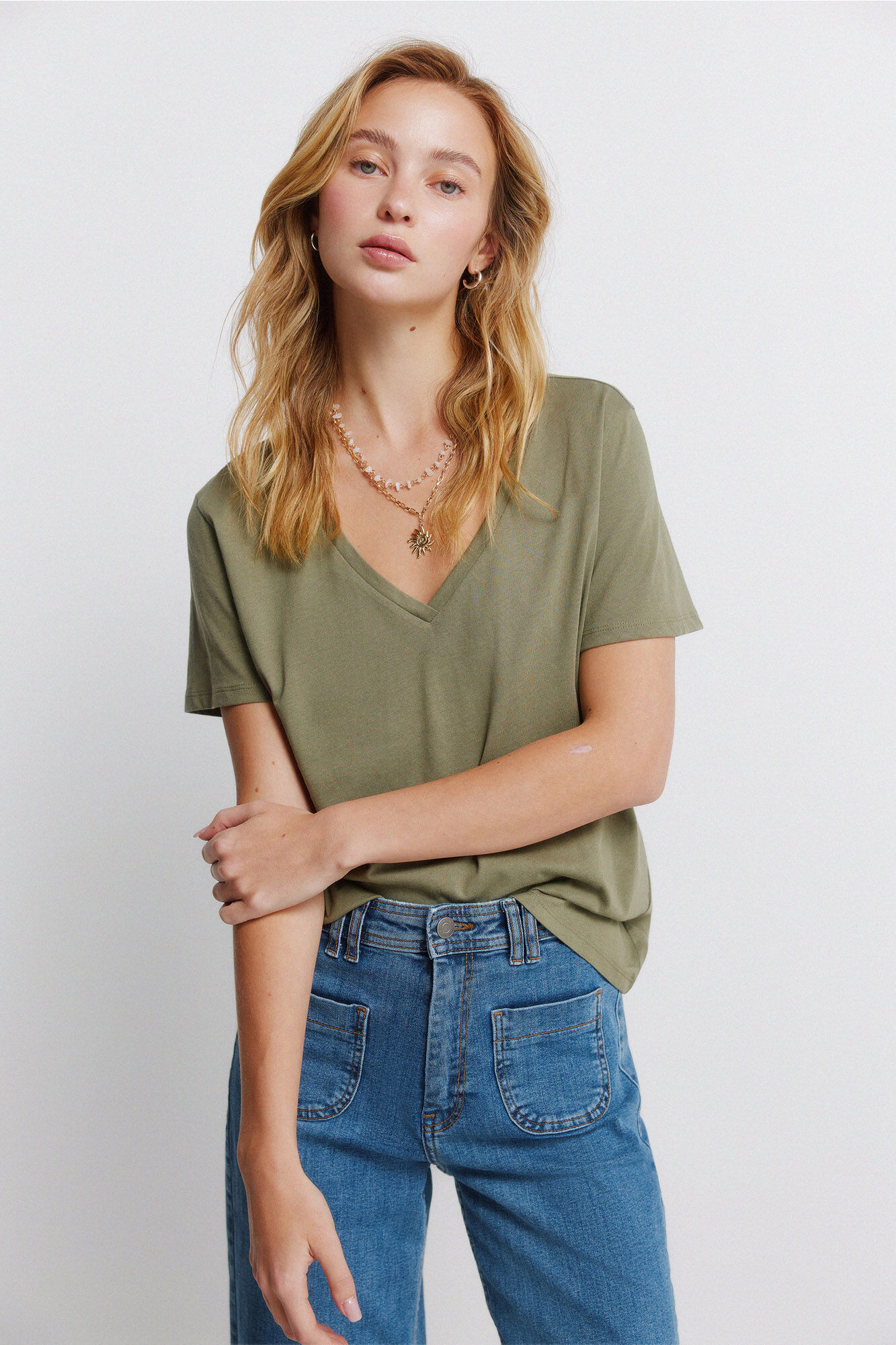 Springfield Playera b&aacute;sica cuello en pico de algod&oacute;n
