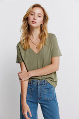Springfield Playera b&aacute;sica cuello en pico de algod&oacute;n kaki