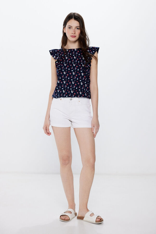 Springfield Playera estampada volantes laterales azul