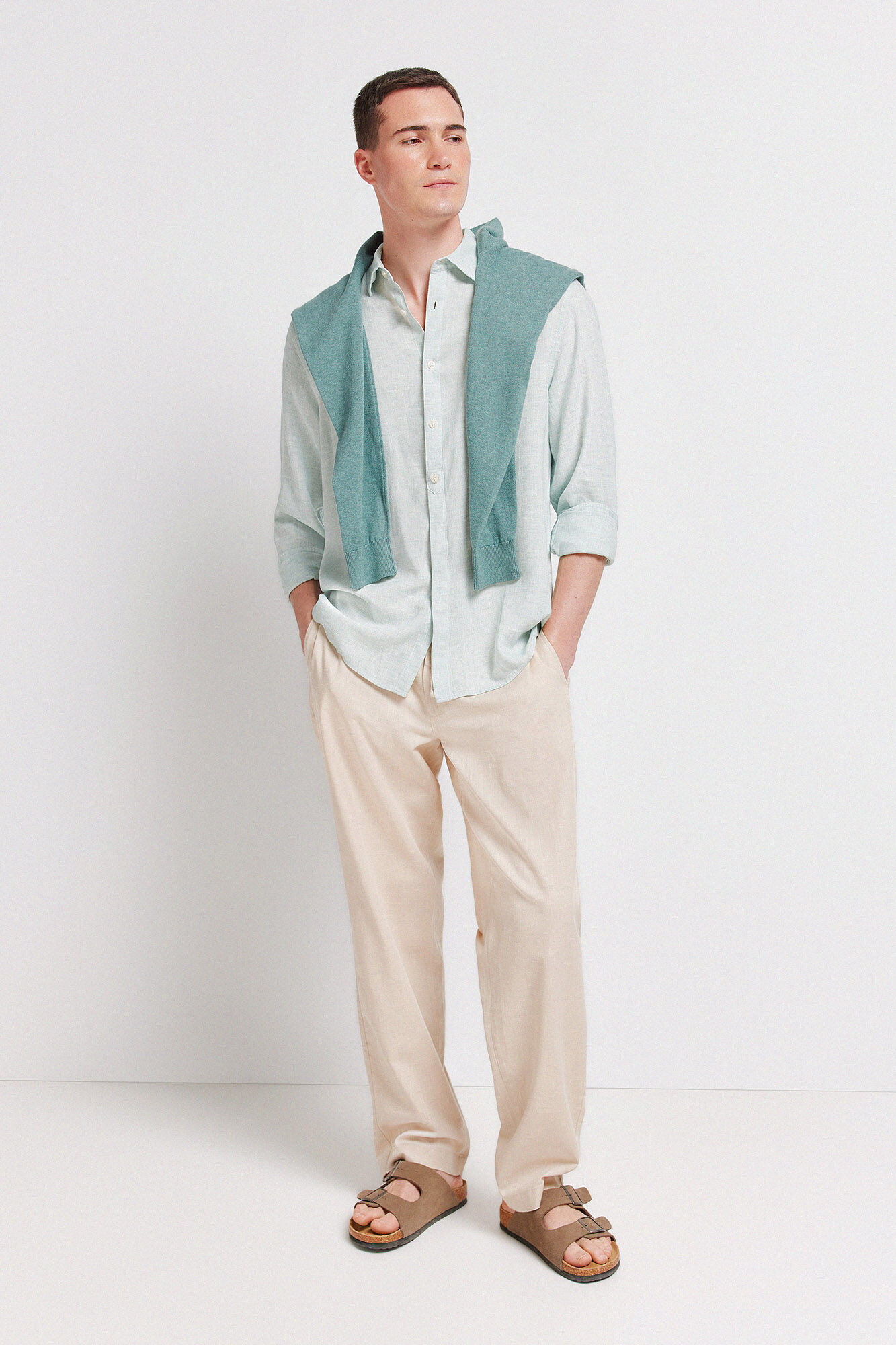 Springfield Camisa fil a fil de lino y viscosa