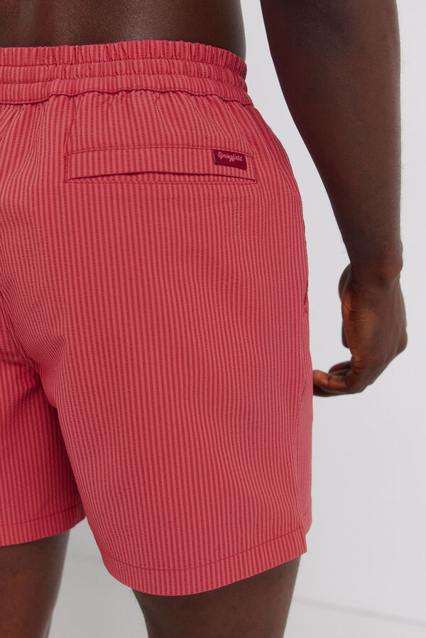 Springfield Traje de ba&ntilde;o seersucker a rayas rojo