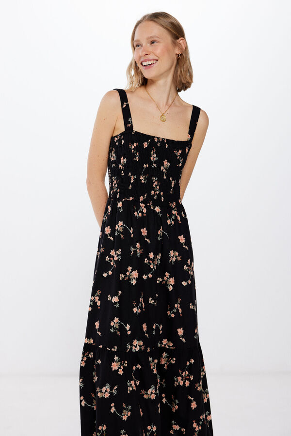 Springfield Vestido midi estampado smock negro