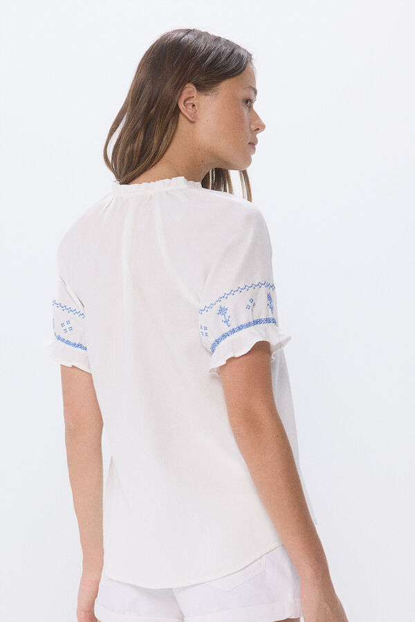 Springfield Blusa bordados étnicos azules natural