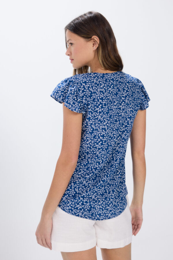 Springfield Blusa fluida estampada azul medio