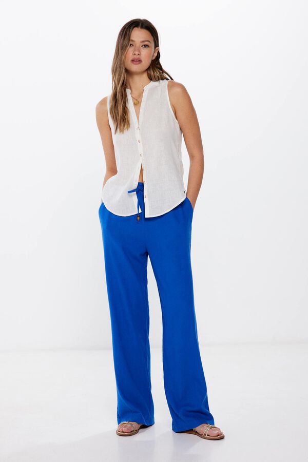 Springfield Pantalón jogger lino viscosa azul