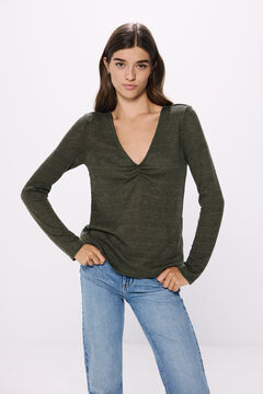 Springfield Playera escote pico frunces estructura marfil