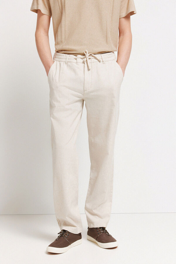 Springfield Pantal&oacute;n chino comfort fit de lino beige