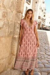 Springfield Vestido midi con volantes estampado cenefa morado/lila