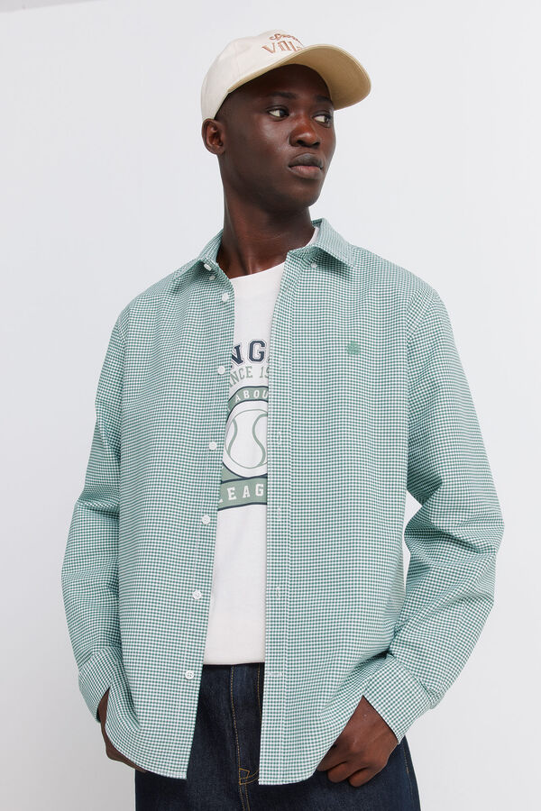 Springfield Camisa oxford vichy sin arrugas verde