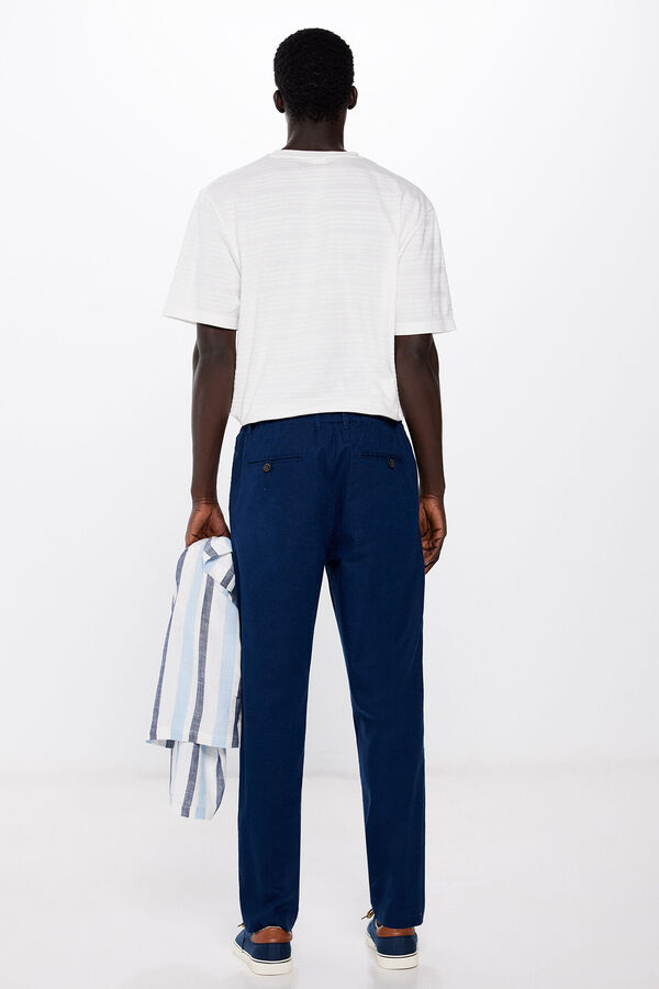 Springfield Pantalón chino lino slim fit azul