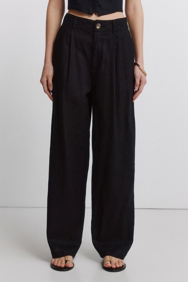 Springfield Pantalones tailoring de lino negro