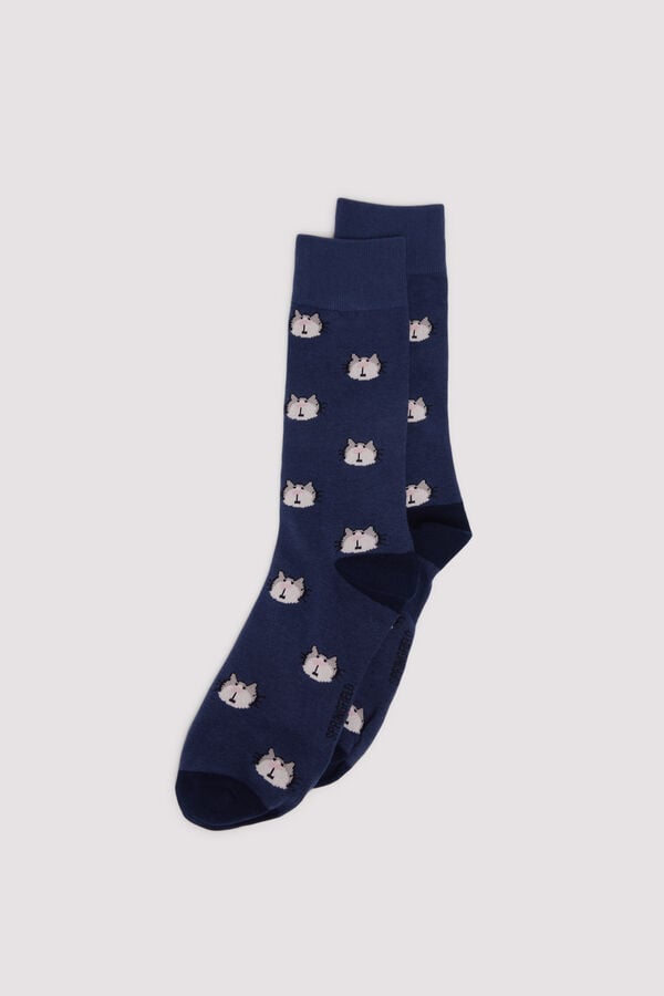 Springfield Calcetín algodón gatos azul