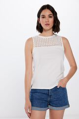 Springfield Playera crochet canesú estampado