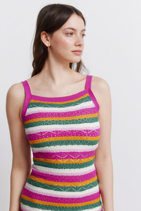 Springfield Vestido midi de tejido multicolor fucsia