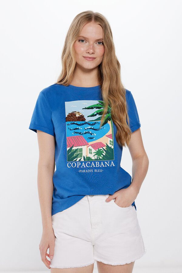 Springfield Playera Gráfica Paisaje azul