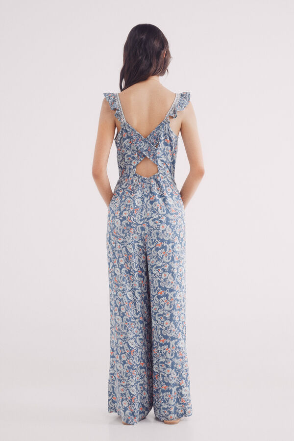 Springfield Jumpsuit largo estampado espalda cruzada verde