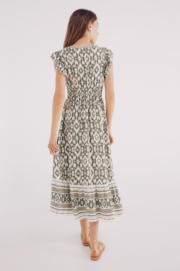 Springfield Vestido midi estampado étnico cenefa verde