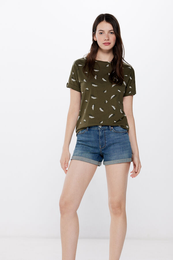 Springfield Playera manga botón estampada Khaki