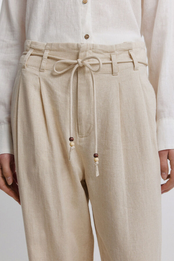 Springfield Pantalones de lino caf&eacute;