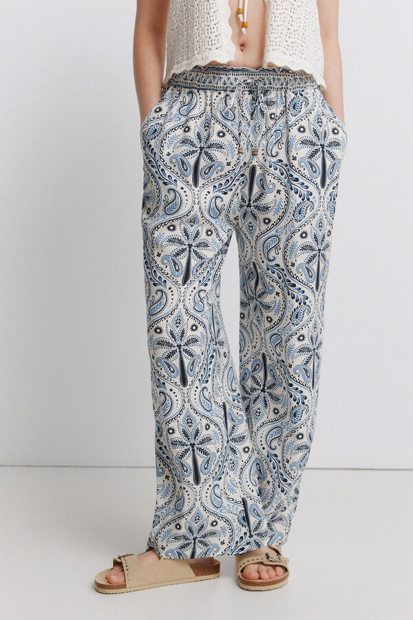 Springfield Pantal&oacute;n fluido estampado blanco