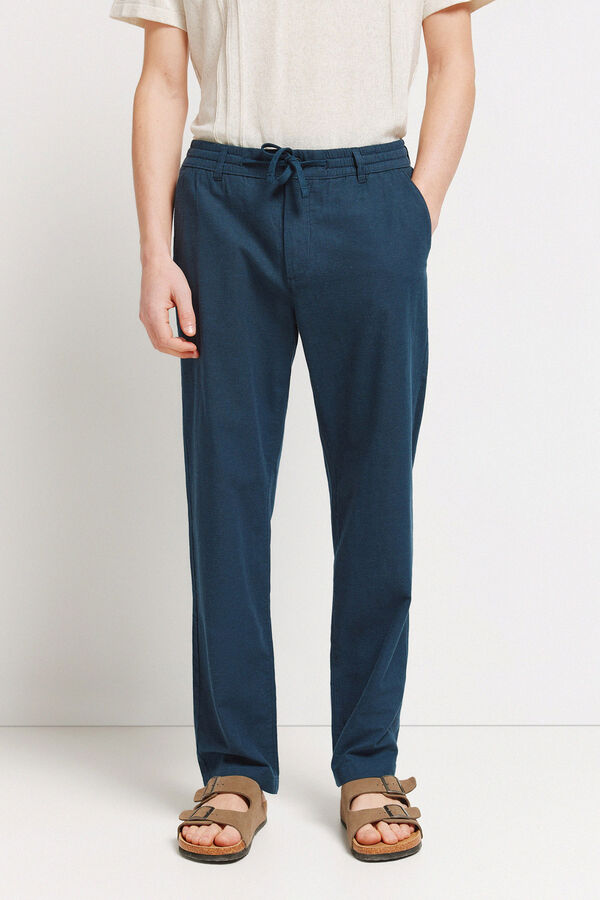 Springfield Pantal&oacute;n chino comfort fit de lino azul