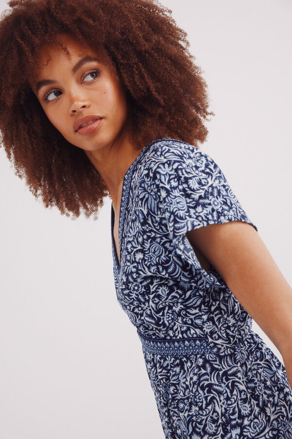 Springfield Vestido midi estampado cenefas y flores azulado
