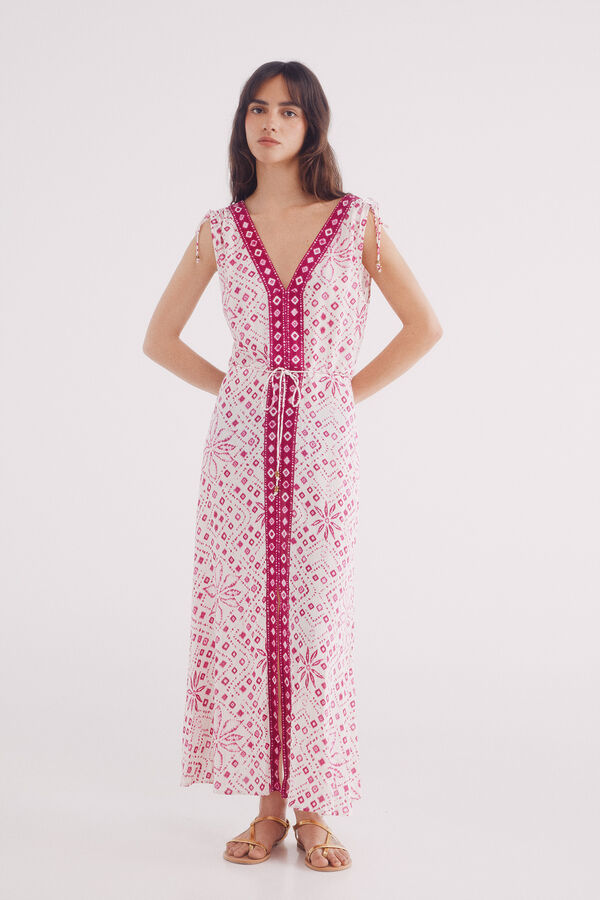 Springfield Vestido midi cenefa central estampado café