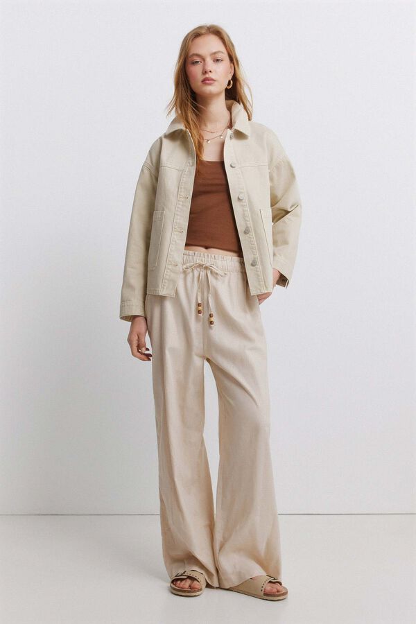 Springfield Pantal&oacute;n largo de lino beige