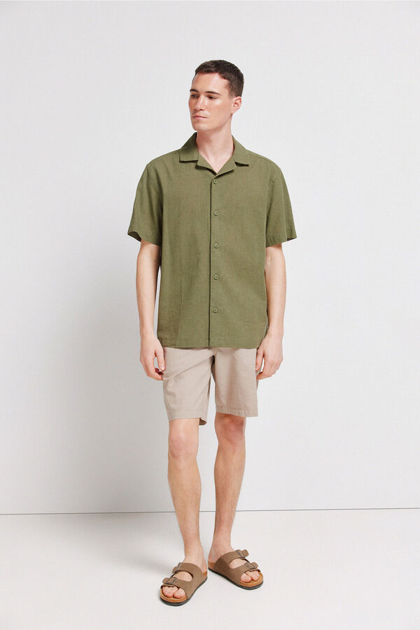 Springfield Camisa manga corta de lino kaki