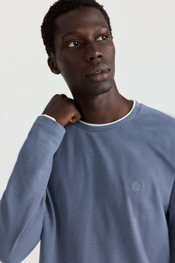 Springfield Playera manga larga doble cuello melange azul