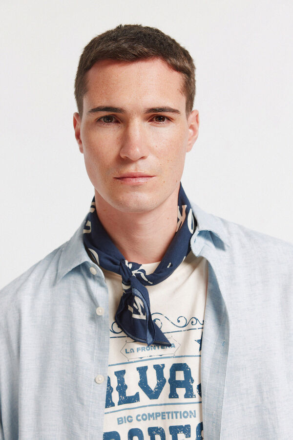 Springfield Camisa fil a fil de lino y viscosa azul