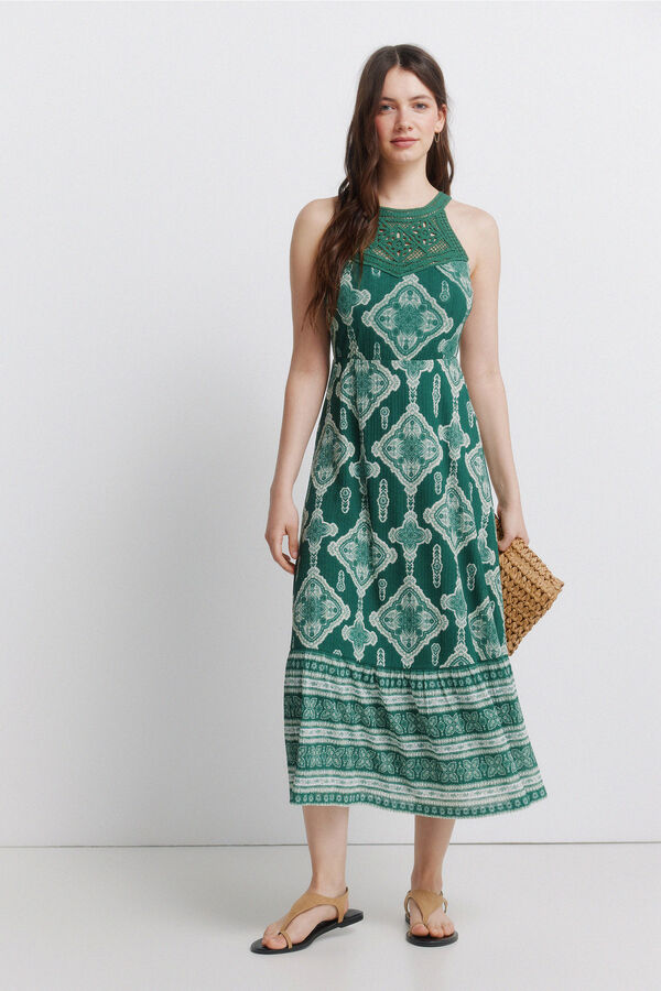 Springfield Vestido halter de crochet verde