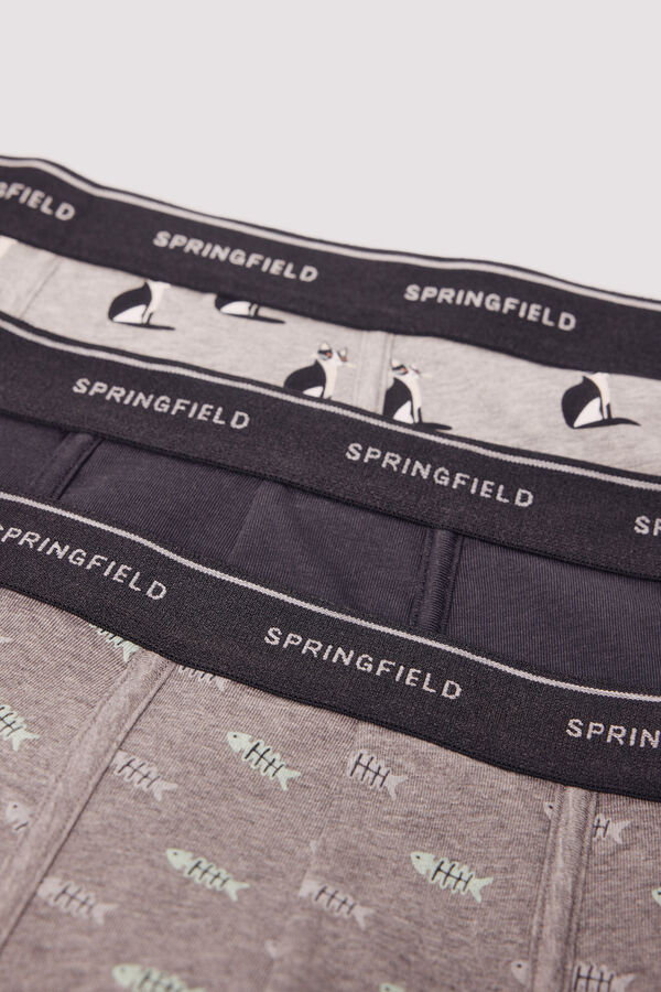 Springfield Pack 3 bóxeres gatos y pescados gris