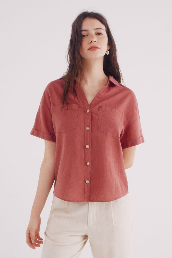 Springfield Camisa manga corta algodón lino morado/lila