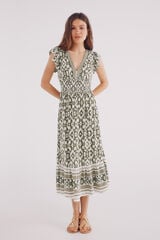 Springfield Vestido midi estampado étnico cenefa verde
