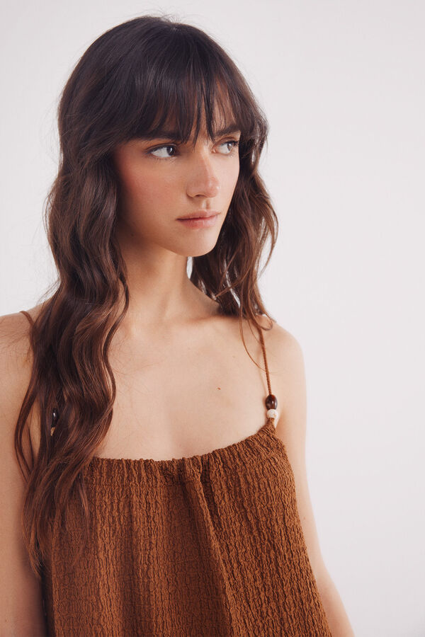 Springfield Vestido midi tirantes bolitas café