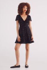 Springfield Vestido corto manga capa estampado negro