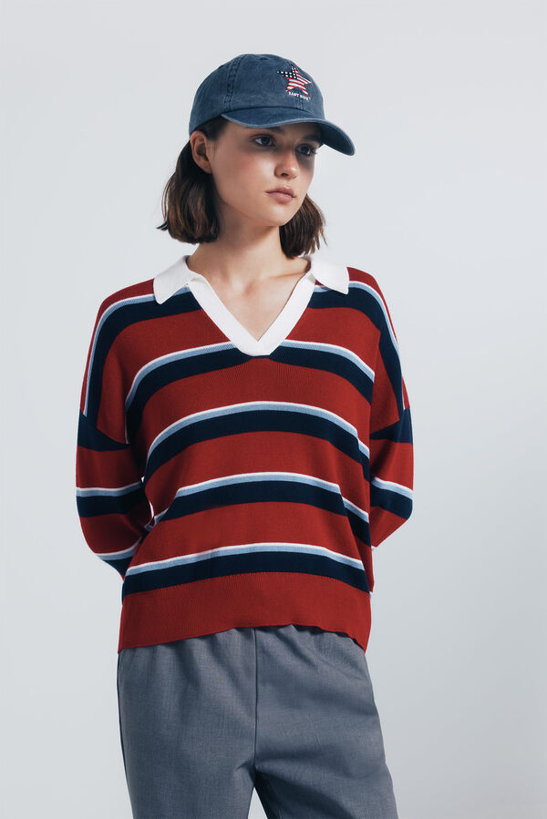 Springfield Suéter polo rayas rojo