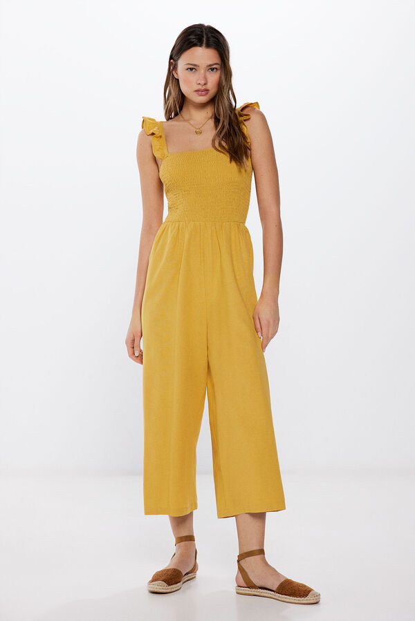 Springfield Jumpsuit tirantes volantes lino amarillo