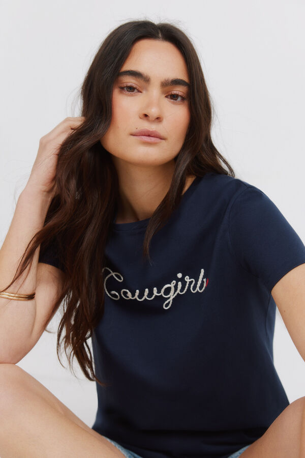 Springfield Playera de manga corta de algod&oacute;n "cowgirl" azul
