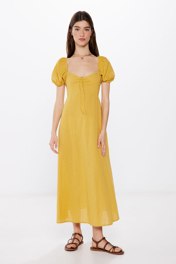 Springfield Vestido midi algodón lino amarillo