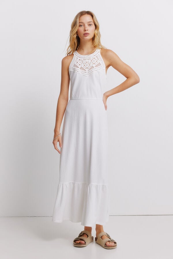 Springfield Vestido midi cuello halter de crochet natural