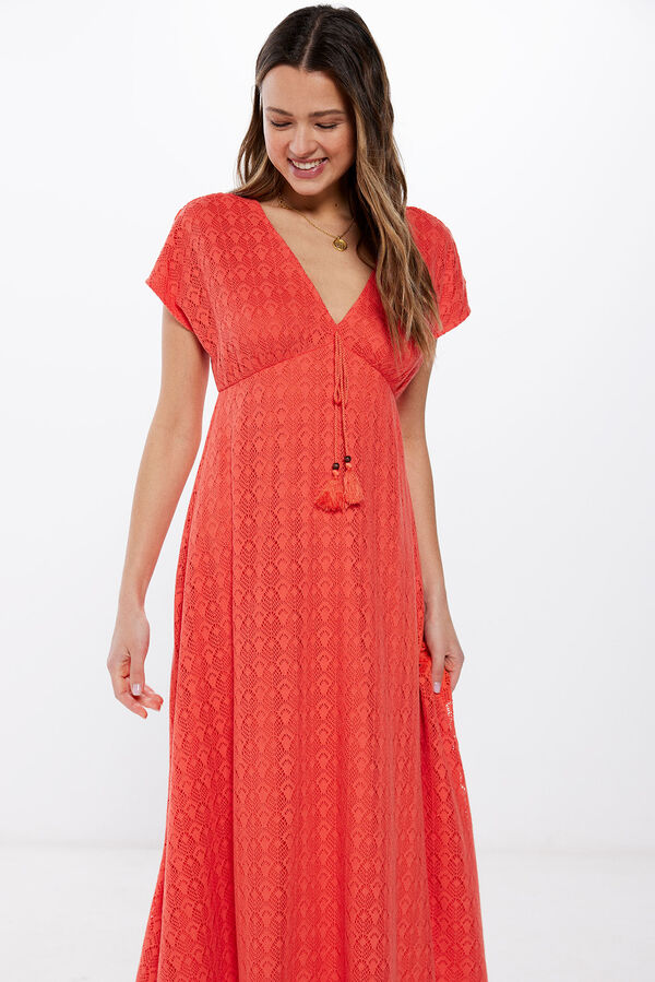 Springfield Vestido midi túnica crochet naranja