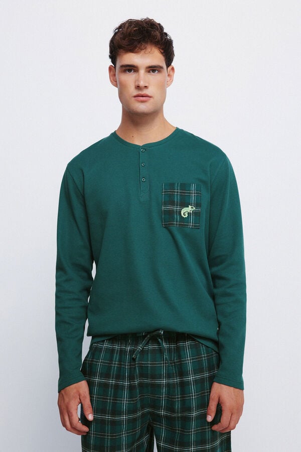 Springfield Pijama larga con pantalón de cuadros verde