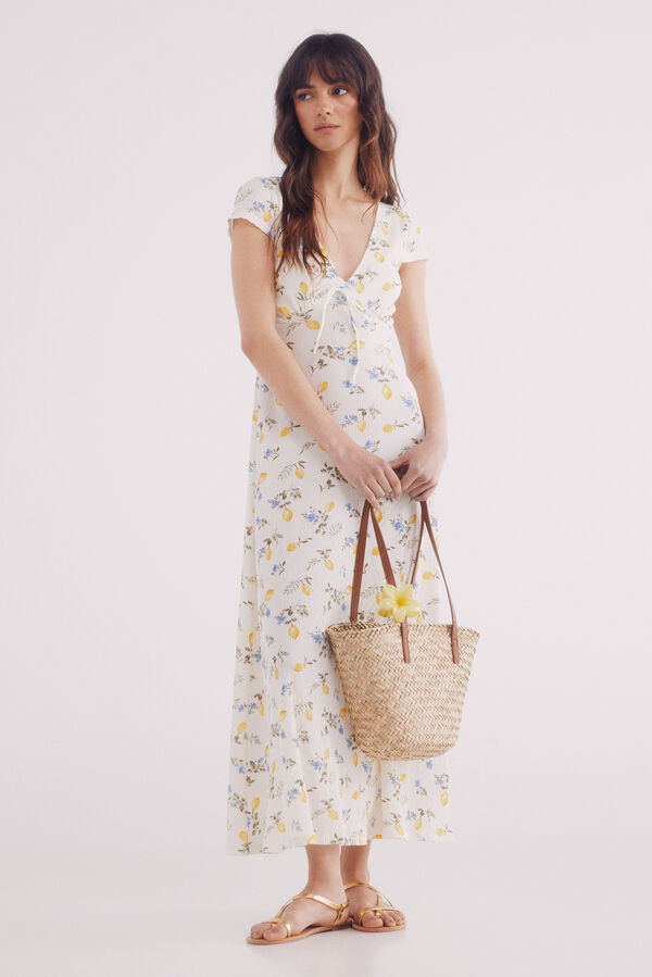 Springfield Vestido midi estampado limones café