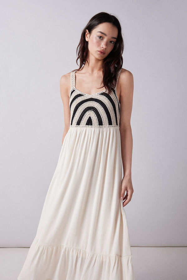 Springfield Vestido midi combinado crochet beige