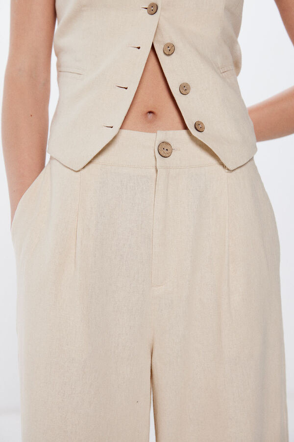 Springfield Pantalón ancho lino beige