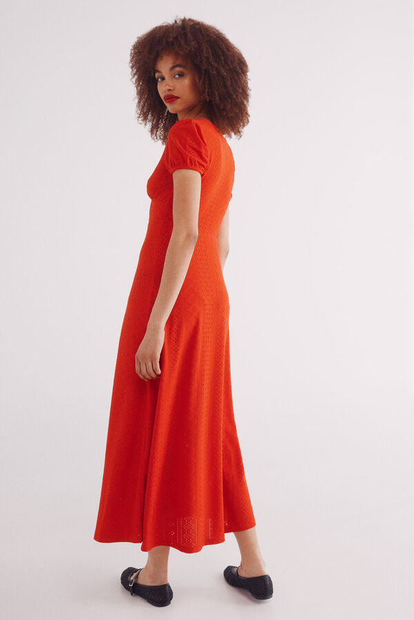 Springfield Vestido midi bordado suizo circular rojo